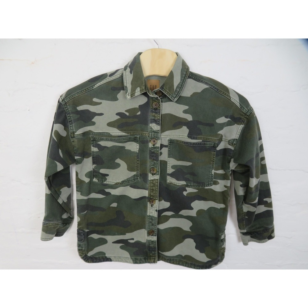 Gap Camo Trucker Jacket Mens Sm Green Twill Utility Military Army Field Button
